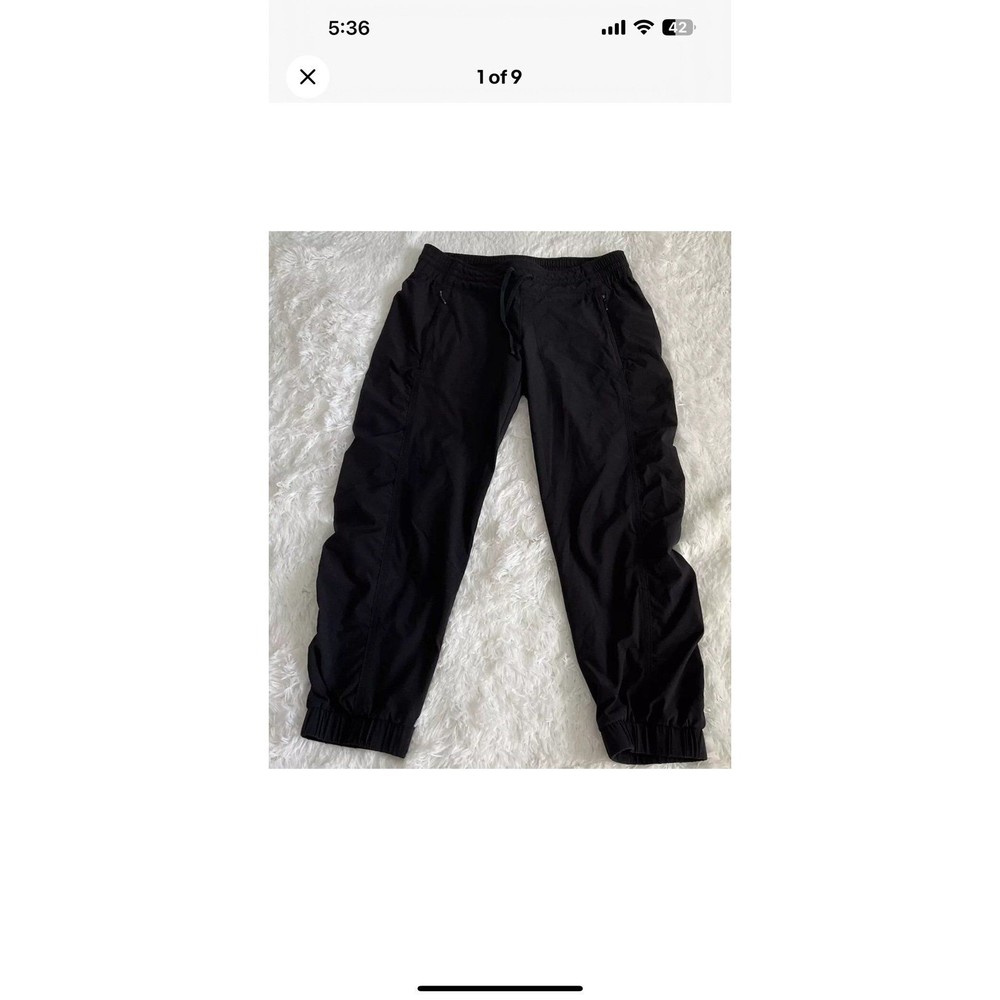 Athleta Womans Jogger Pants Black Sz 0 Ruched Leg Drawstring Waist Inseam 22”